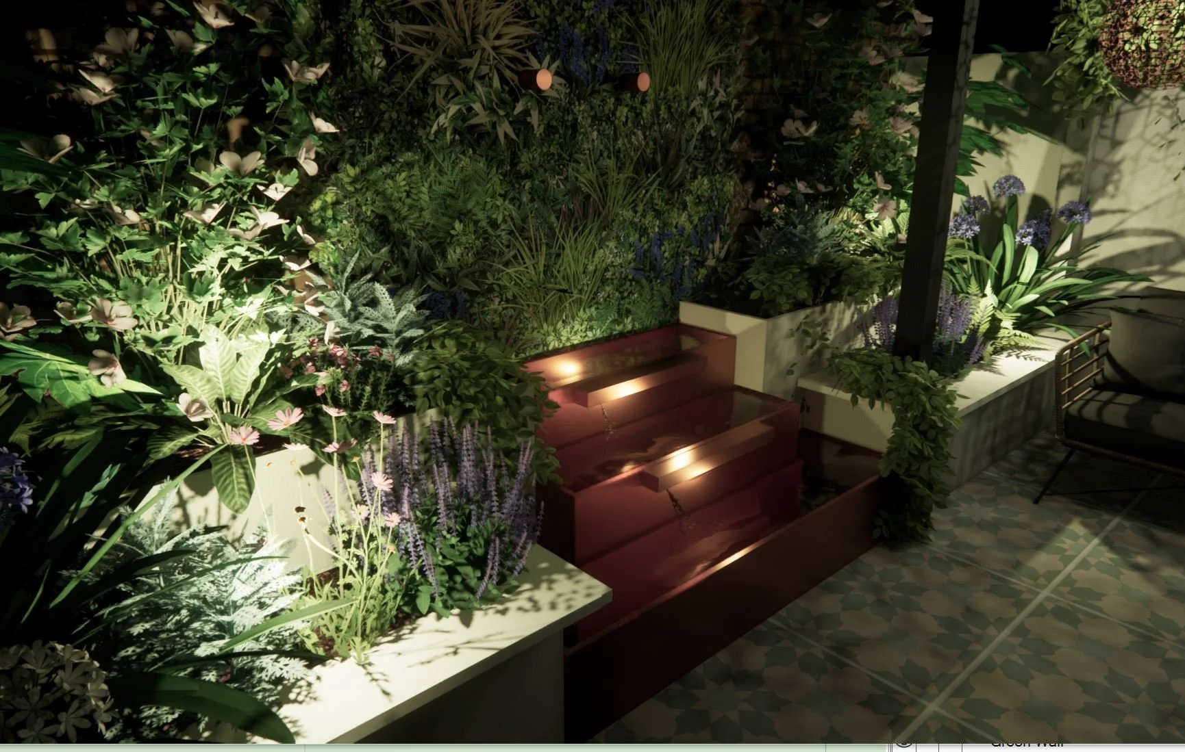 Camden courtyard garden night render