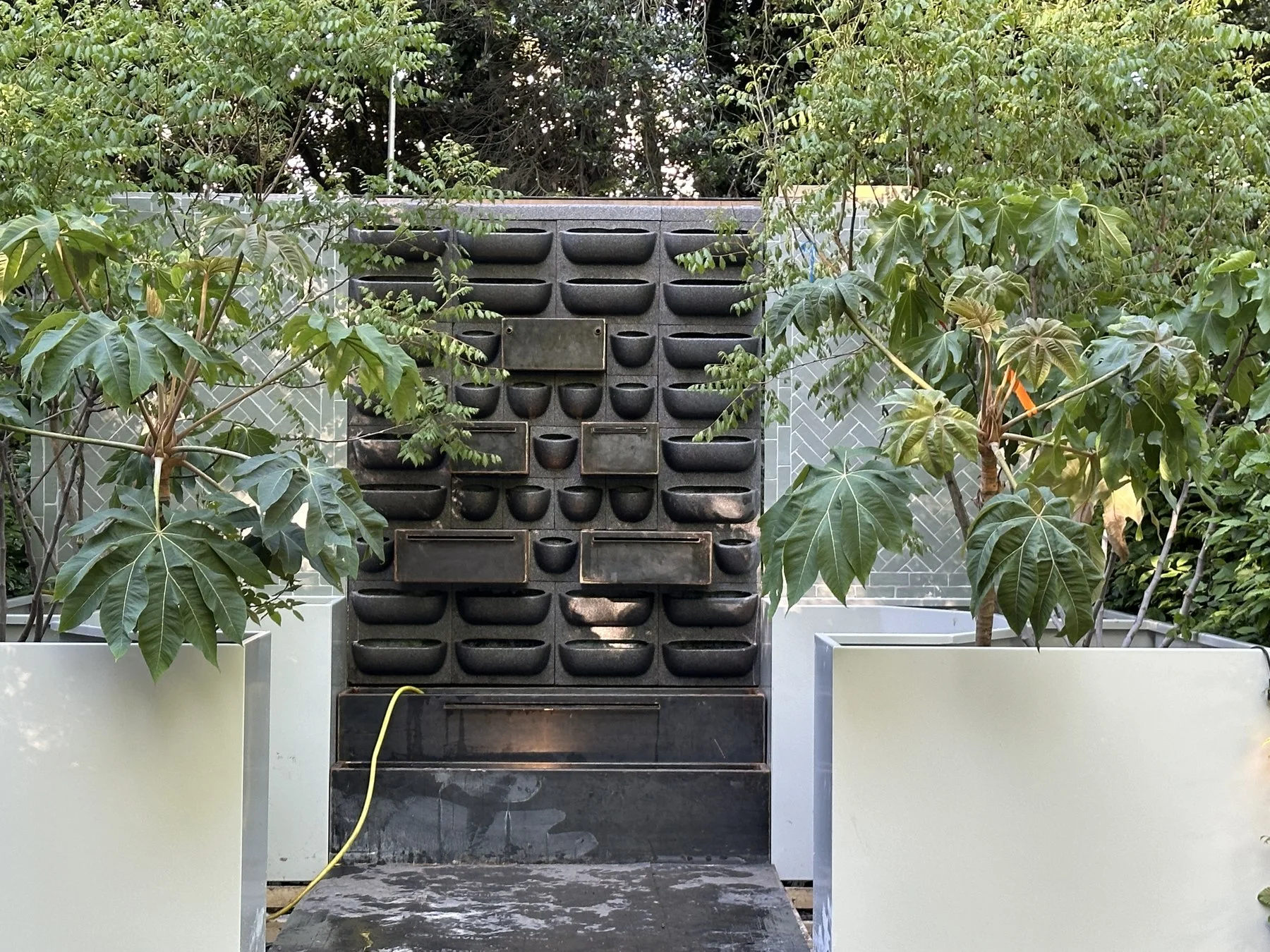 The courtyard structure taking shape during the RHS Chelsea build